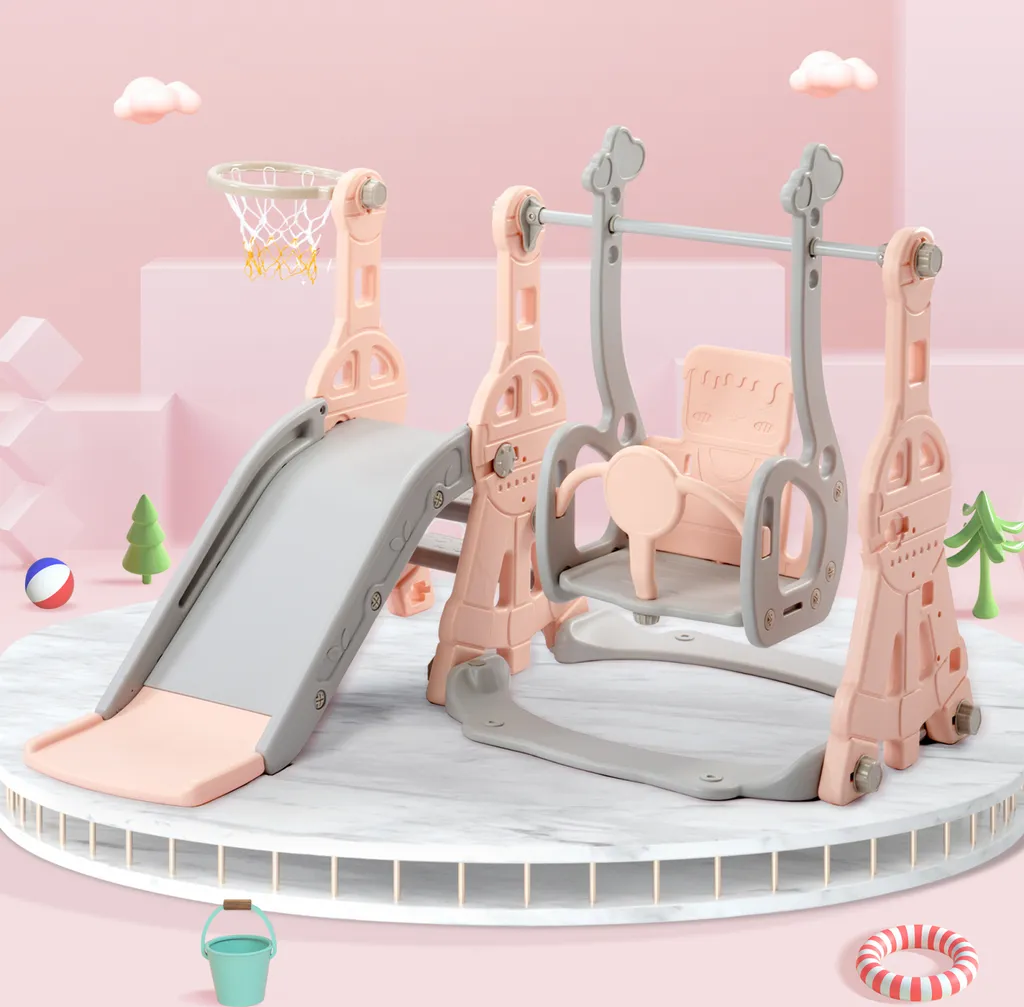 Toboggan Enfant Sécurisé 4 en 1 : Structure Anti-Chute et Coins Arrondis
