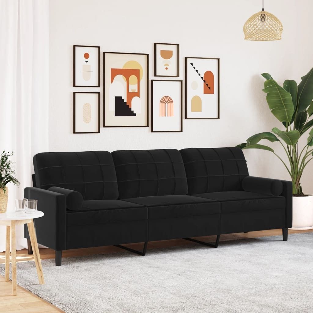 Möbel Sofa 3-Sitzer mit Zierkissen Schwarz 210 cm Samt - Klassische Sofas 3278244