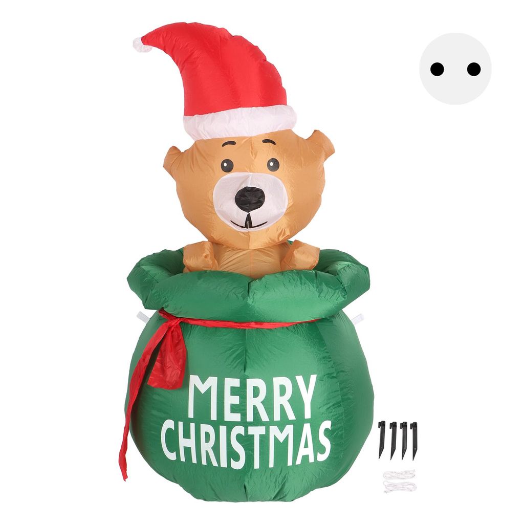 Aufblasbarer Weihnachtsbär (1,5 m) in Geschenktüte mit LED-Beleuchtung, Gartendekoration, EU-Stecker 220 V