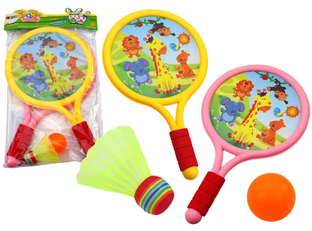 Leantoys Rakietki Do Badmintona Dzieci?ce Zwierz?ta ?ó?ty Ró?owy