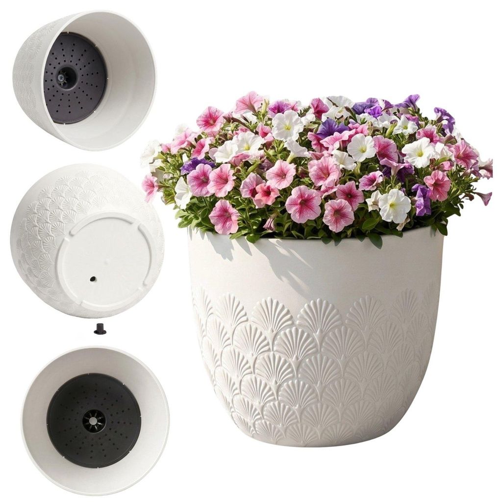 Pflanzkübel Melody 40 cm Weiß - Blumentopf mit Bewässerungssystem, Frostbeständig, Balkon Terrasse Blumentopf für drinnen und draußen