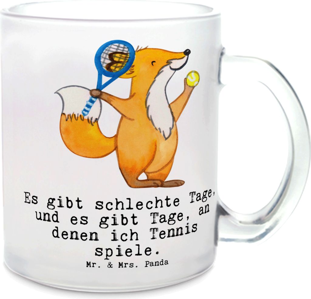Mr. & Mrs. Panda Tee Tasse Fuchs Tennis spielen - Transparent - Geschenk, Motivtasse, Teeglas, Tennisclub, Turnier, Trinkglas, Haferl, Ballsportart...