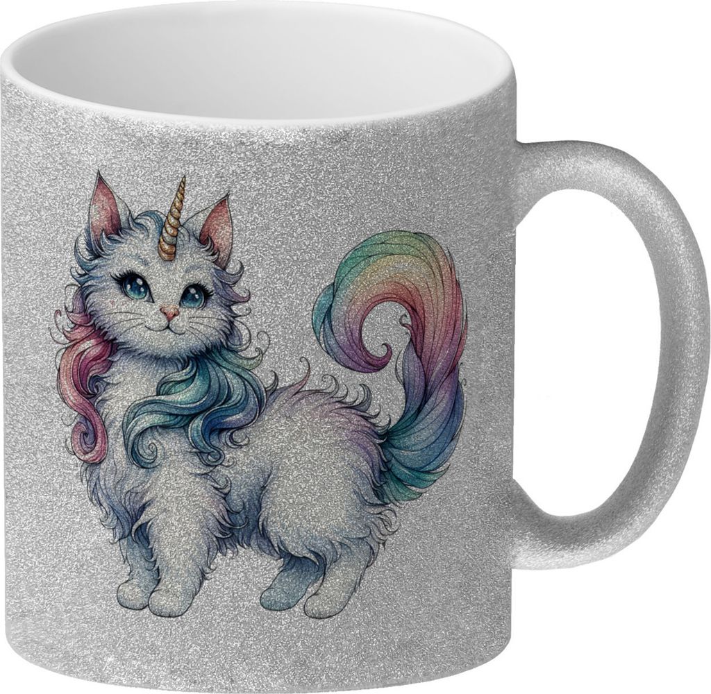Einhorn-Katze Glitzer-Kaffeebecher Produktbild 