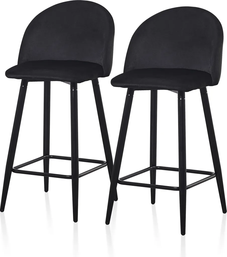 Tabouret de Bar pour Cuisine et Îlot Central en Velours Noir x2
