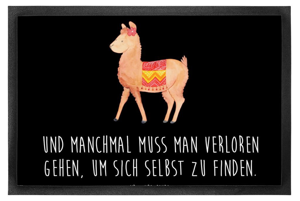 Mr. & Mrs. Panda Fussmatte Alpaka Stolz 50 x 75 cm - Schwarz - Geschenk, Gummimatte, Schmutzmatte, fußmatte, Schmutzfangmatte, Bodenvorleger, Lama