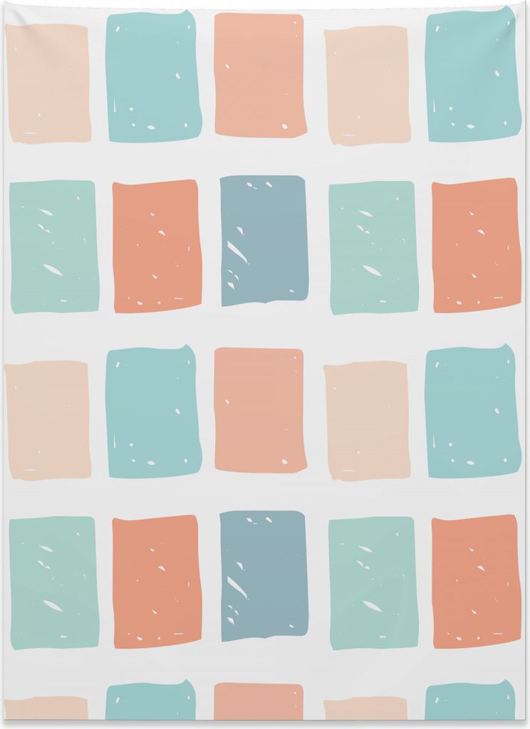 Abakuhaus Bunt Wandteppich, Blasse Mosaik-Quadrate aus Weiches Mikrofaser Stoff Kein Verblassen Klare Farben Waschbar, 110 x 150 cm, Mehrfarbig