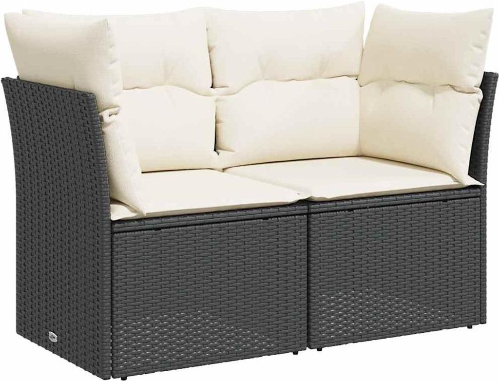 vidaXL Gartensofa mit Kissen 2-Sitzer Schwarz Poly Rattan Produktbild 