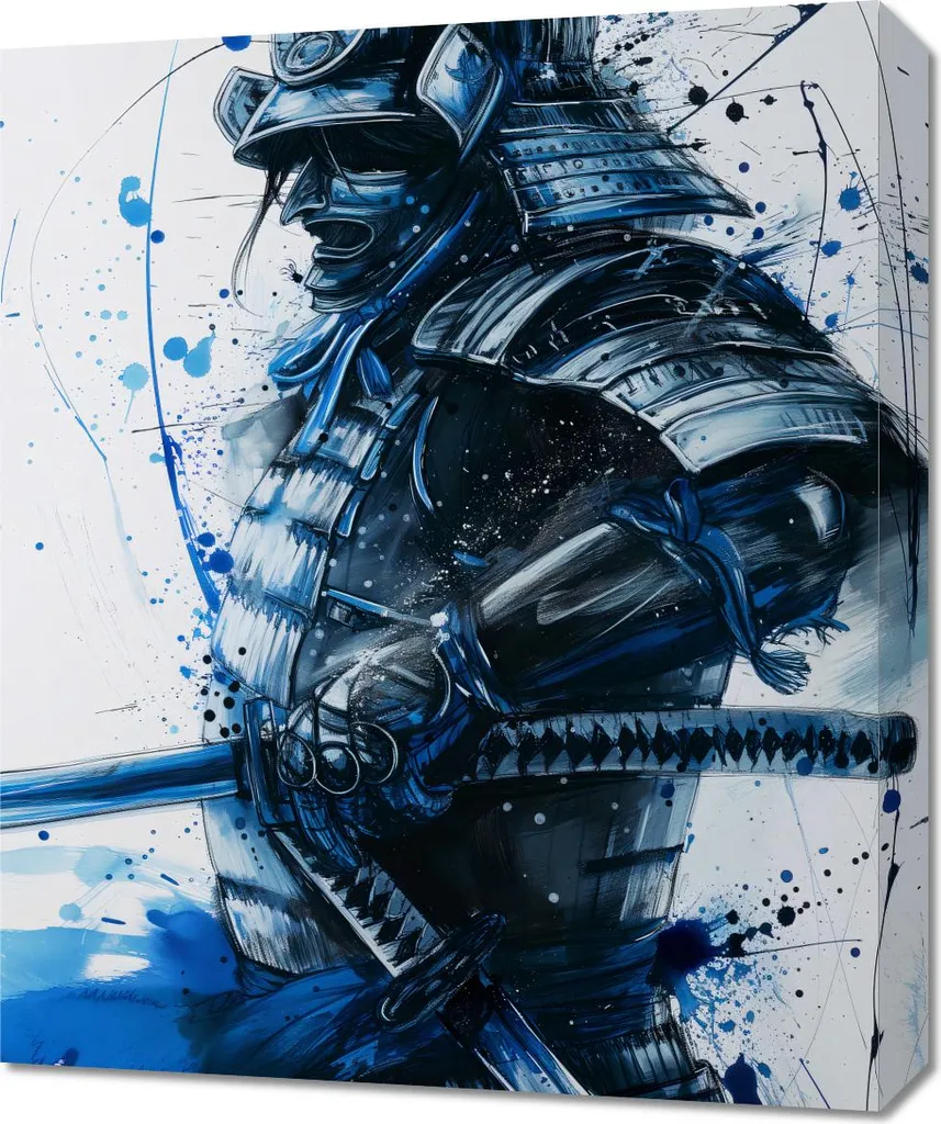 Tableau Samouraï Bleu 50x60 cm Haute Définition - Toile Canvas Zen