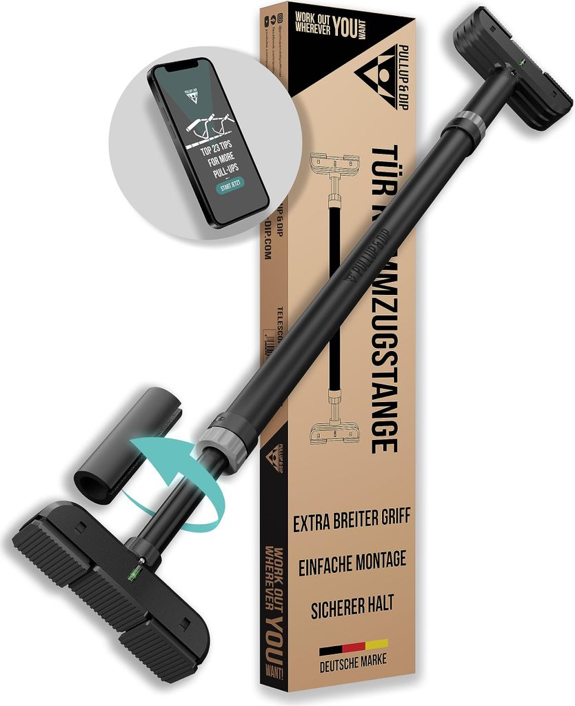 PULLUP & DIP - Klimmzugstange Türrahmen ohne Schrauben und Bohren Pull Up Bar Door Stange Türrahmen extra sichere Teleskop Klimmzugstange Tür mi...
