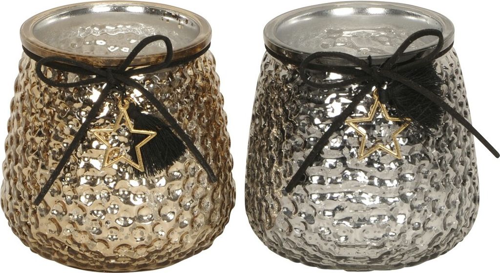 Windlicht Glas amber/grau Teelichthalter Kerzenhalter 2fach sort. Ø9cmH10cm Deko