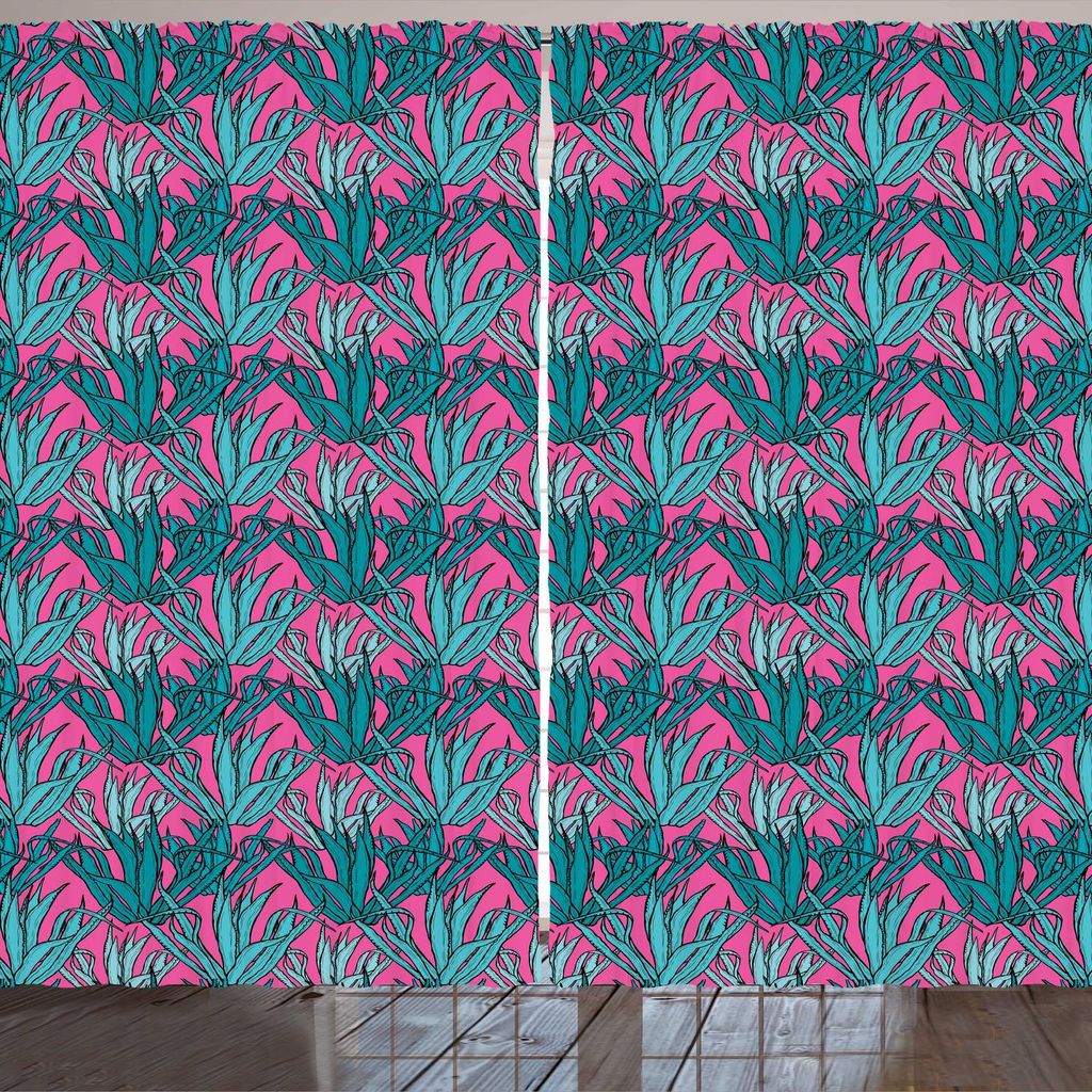 ARANDE Botanisch Gardine, Kontinuierliche Demonstration von Agaven Exotische Kräuter Botanik Szene, 280 x 260 cm, Rosa Teal und Seafoam