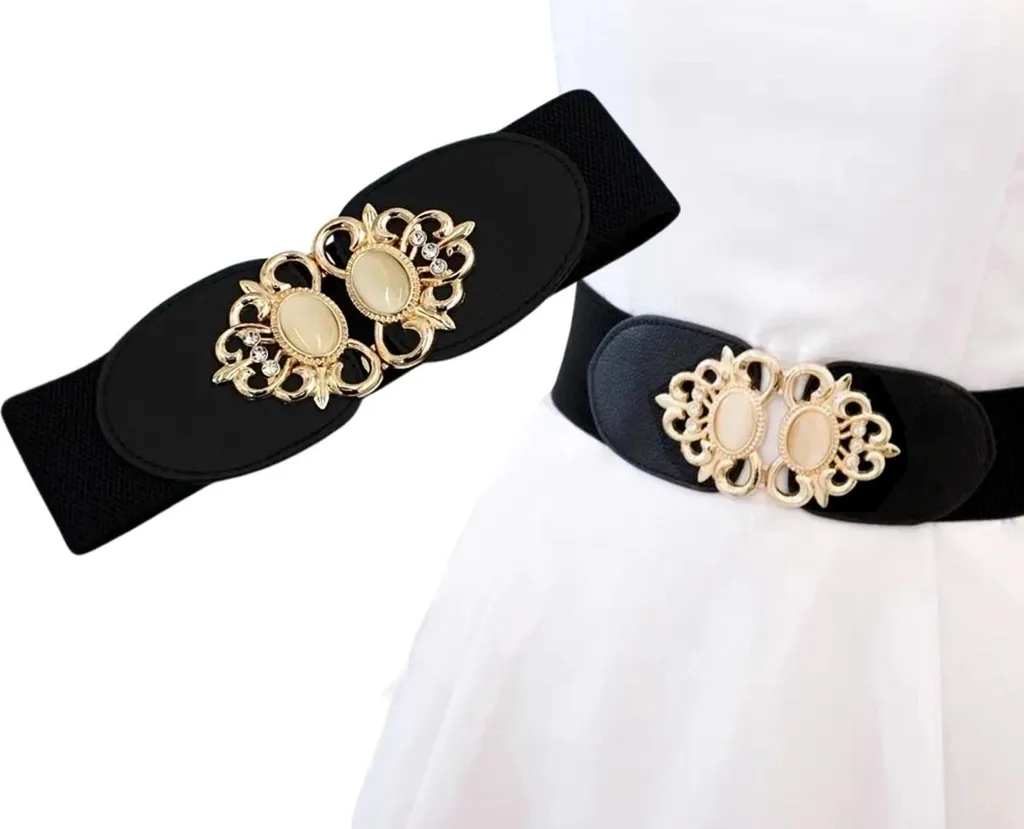 Cintura Elastica Donna Nera 7 cm Fibbia Oro | Accessorio Vita Alta