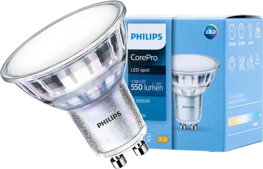 LED-Lampe GU10 4,9 W = 50 W 550 lm 6500 K Kalt 120° PHILIPS Produktbild 