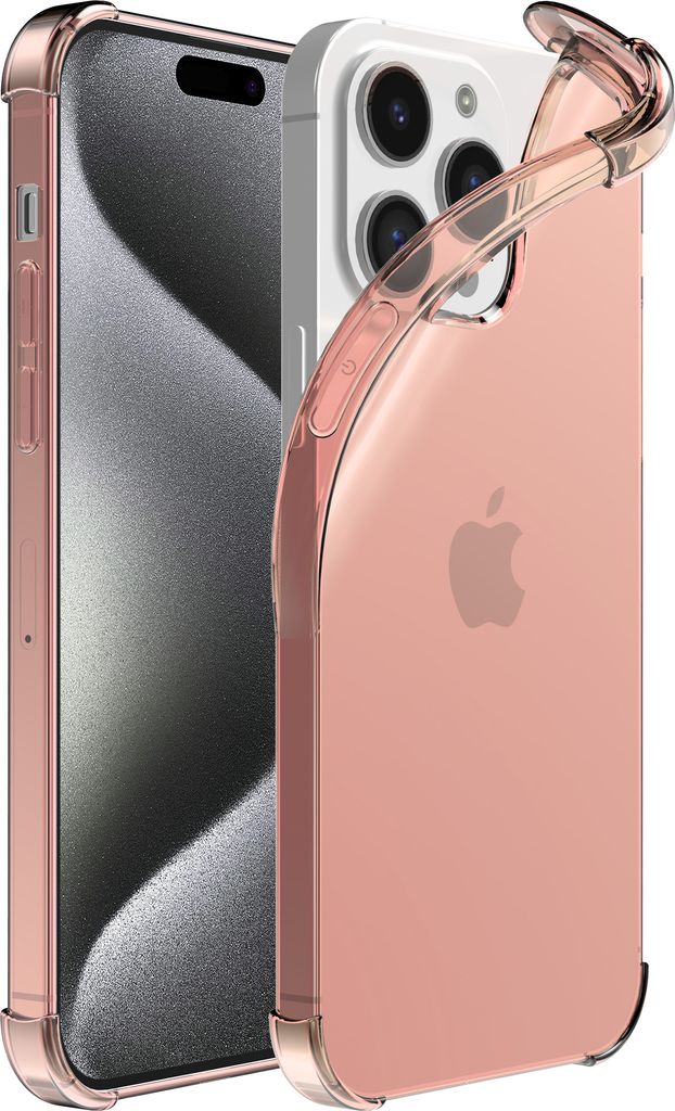 Handyhülle passend für iPhone 15 Pro Max - Transparente stoßfeste Silikonhülle mit Bumper - Hellrosa