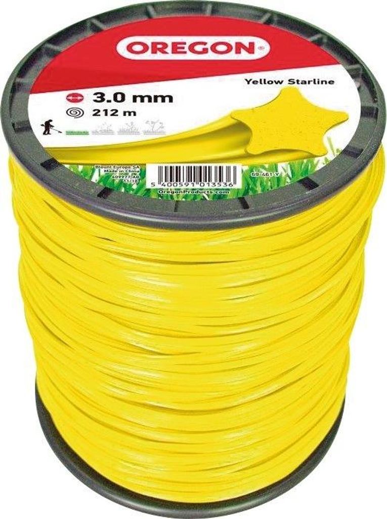 A spool of yellow trimmer line with packaging.