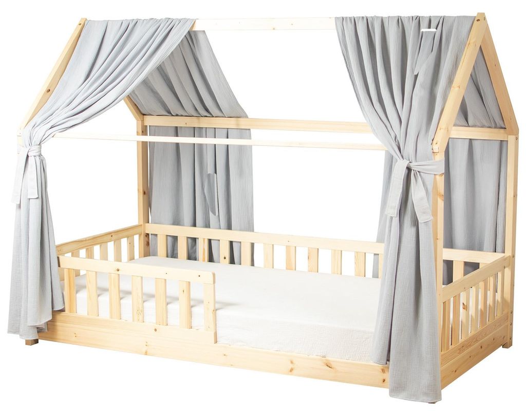 Doppel Bettbaldachin für Hausbett aus ba - 130x360 cm - Grau | by SEVIRA KIDS