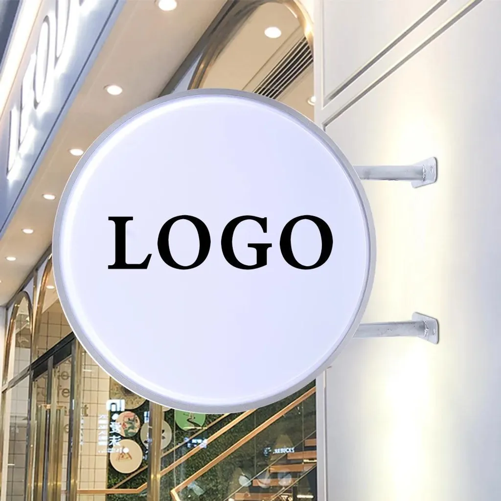 Panneau publicitaire LED circulaire double face jaune en acrylique 60cm