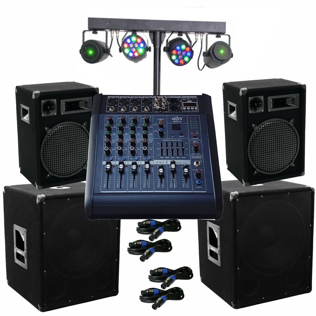 Das PA-SET 71 Musik Anlage 3 Wege 30cm Boxen 38cm Subwoofer 2900 Watt DJ LED Light Effektlicht