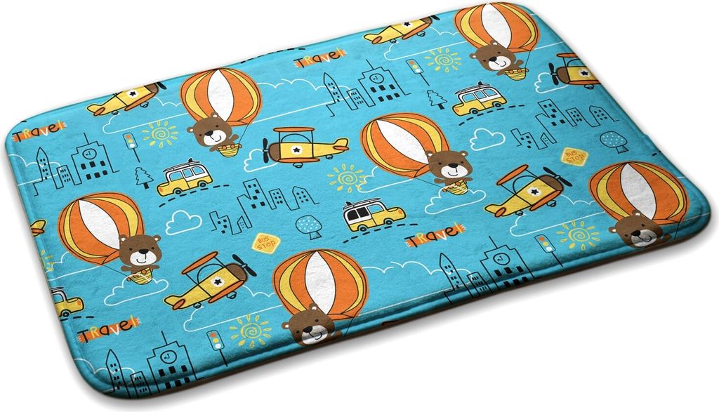 Teppich Kinderteppich Schlafzimmer Modern - 90 cm x 60 cm - Teddybär In Einem Ballon Für Kinder