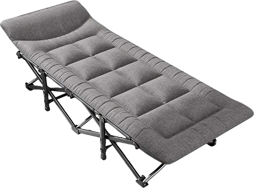 Lit de camping avec oreiller intégré, structure en acier gris foncé mat