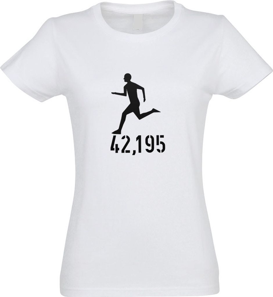 Kiwistar - T-Shirt tailliert - Damen - Weiss - 42,195 Laufen - mit Motiv Bedruckt - Funshirt Design - Sport - Freizeit - Damen - S