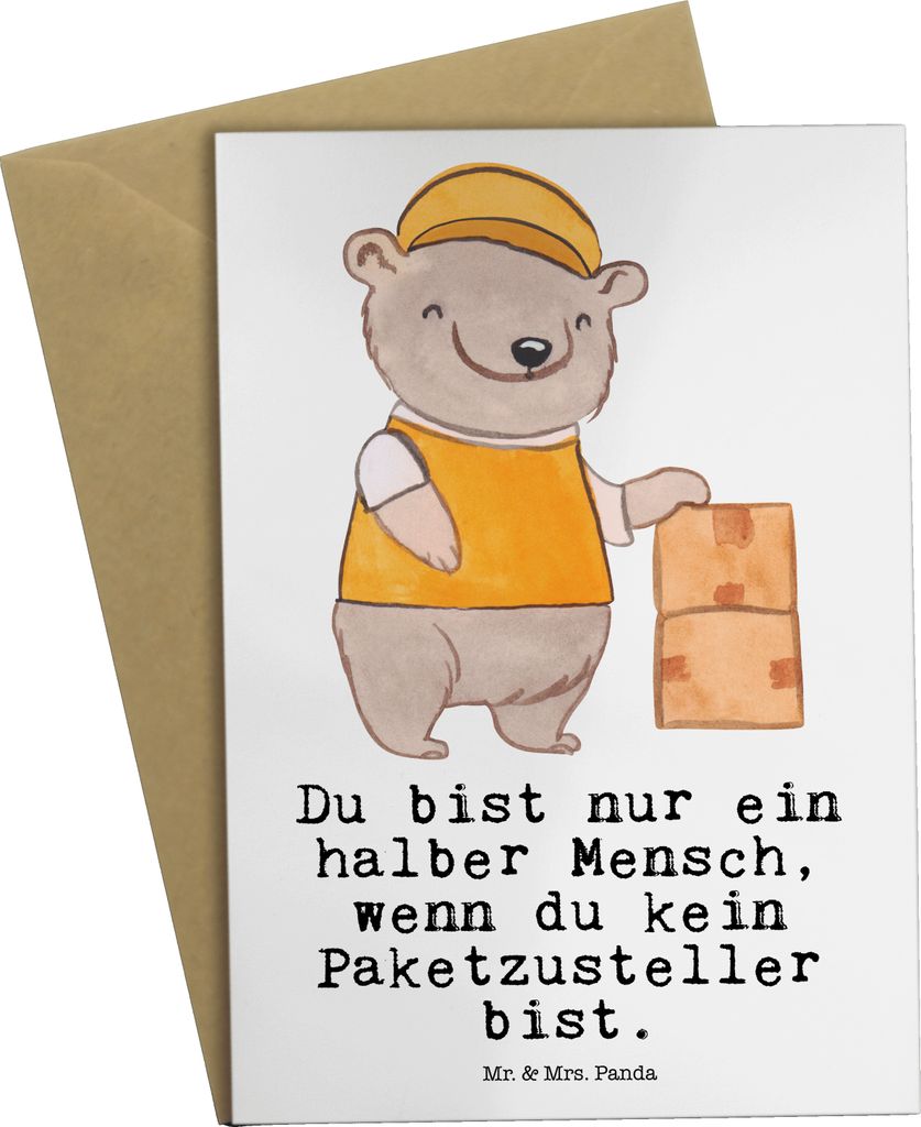 Mr. & Mrs. Panda Grußkarte Paketzusteller Herz - Weiß - Geschenk, babykarte, hochzeitskarten, Paketbote, Spruch, Witzig, Lustig, einladungskarten...