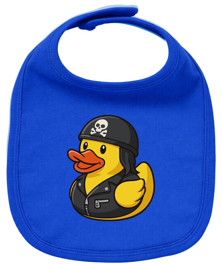 Huuraa Baby Lätzchen Quietscheente Biker Gummiente Rocker Royal Blue Klettverschluss Baumwolle Latz Geschenkidee