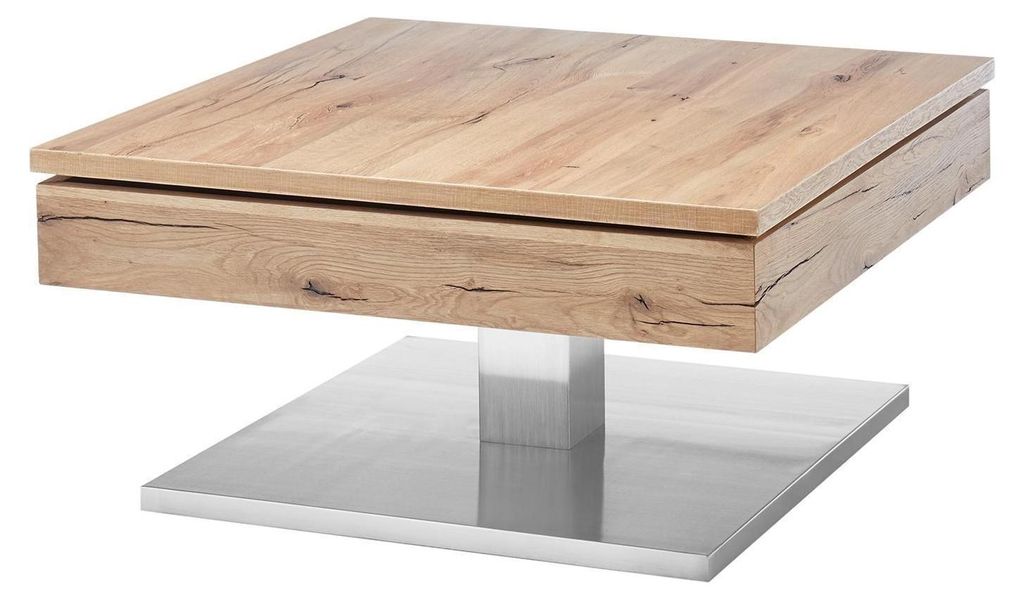 Couchtisch - 75 x 75 cm - Edelstahlfarben - furnierte Asteiche - MDF - Edelstahl - mit Innenfach