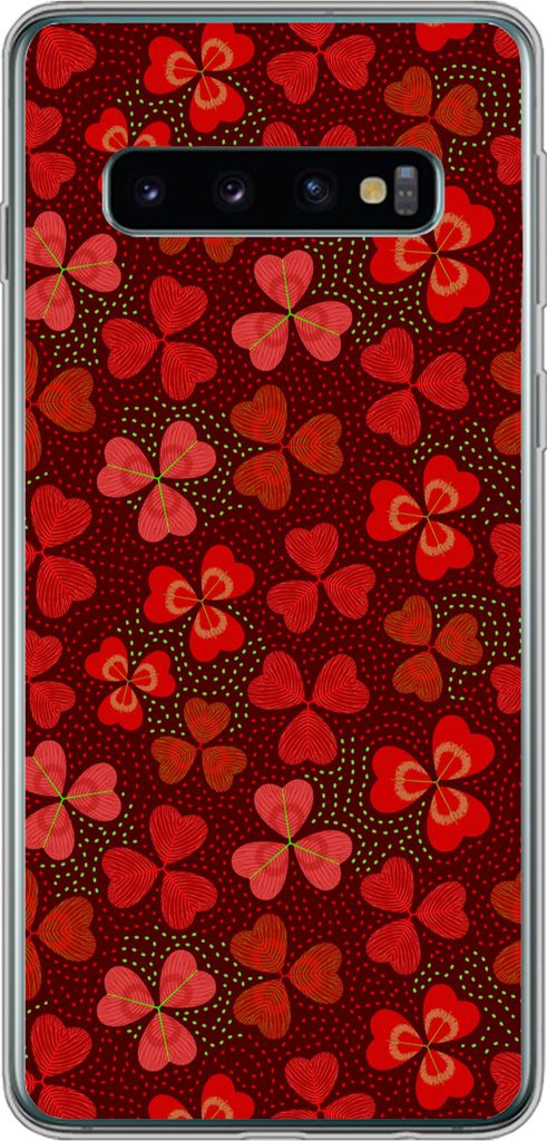 MuchoWow Handyhülle Schutzhülle Hülle für Telefoonhoesje Samsung Galaxy S10 Muster - Klee - Rot Silikon Softcase Handy Hülle - Handytasche