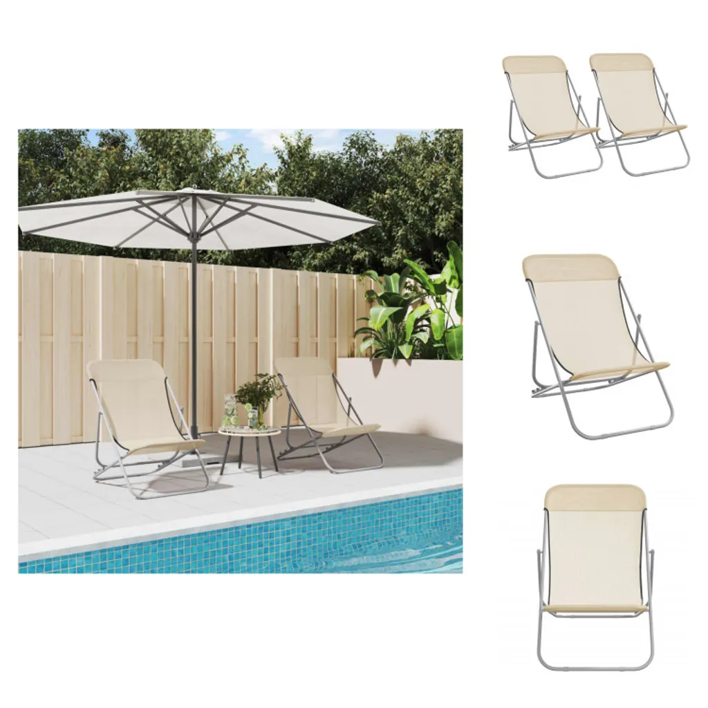 vidaXL Chaises de plage 2 pcs Crème en Textilène et Acier thermolaqué