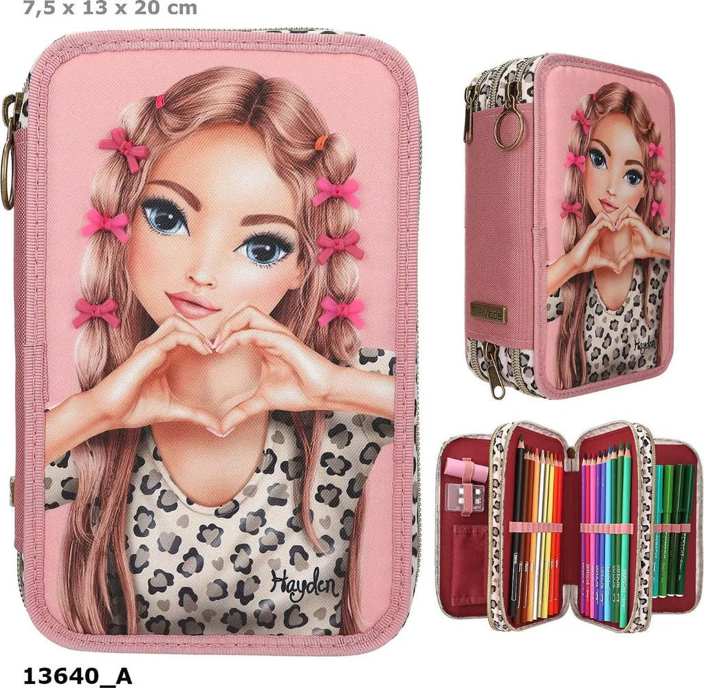 Trousse à crayons TOPModel 3 compartiments grande capacité pour fille - 9