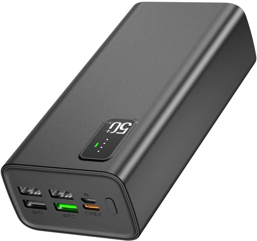 Powerbank 30000mAh, QC3.0 22,5W & USB C PD 20W Externer Akku, 2 Eingänge & 5 Ausgänge, tragbares Ladegerät für Handy, Kamera, Tablet, Headset