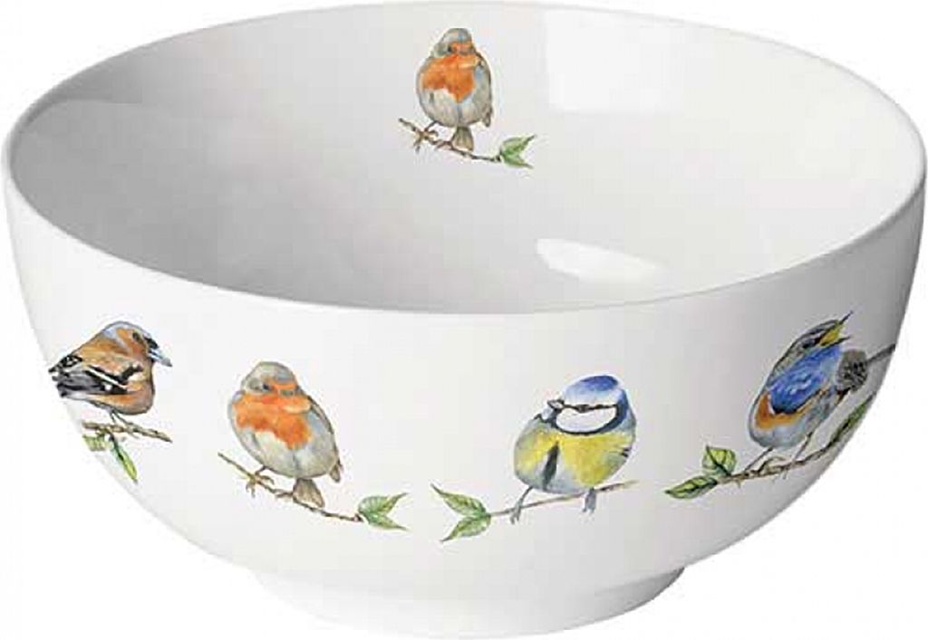 Schale Porzellan 14x6,5cm mit Singvögel Motiv Weiß / Bunt