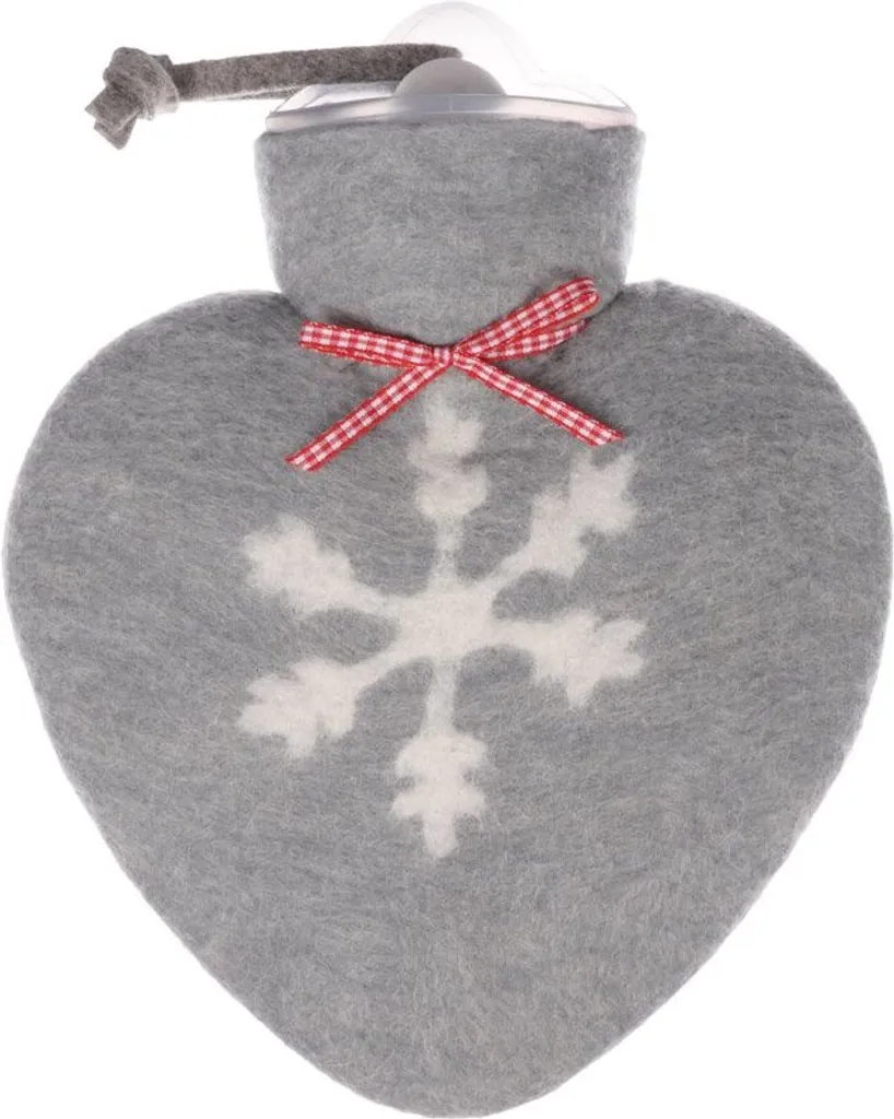 Bouillotte cœur laine grise pour soulager les douleurs et le froid