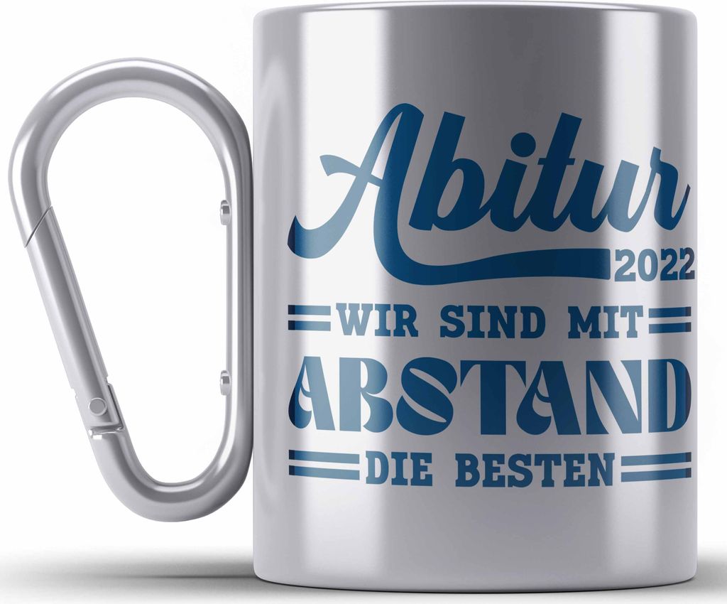 Trendation - Abi 2022 Edelstahl Tasse Karabiner Geschenk Abi Bestanden Abitur Abschluss Geschenkidee (Silber)