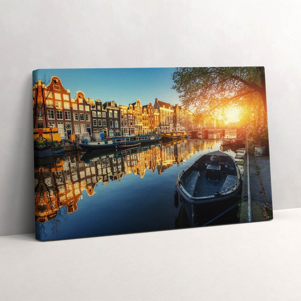Amsterdam Stadt – Leinwandbild Wandbild – 60x40 cm – Leinwandbilder – Wandbilder – Schlafzimmer – Flur