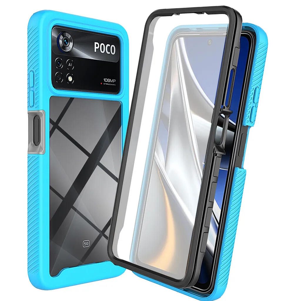 Custodia per Xiaomi Poco X4 Pro 5G, paraurti con protezione dello schermo incorporata Custodia protettiva a 360° per tutto il corpo blu