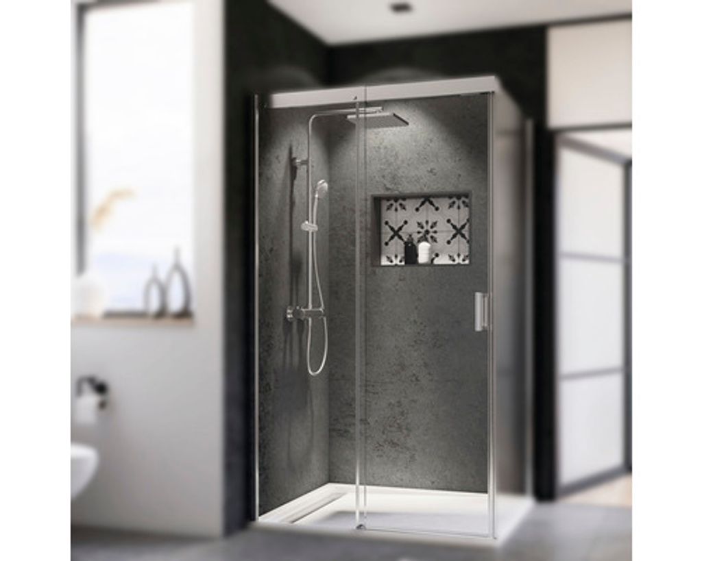Schiebetür für Seitenwand Breuer Panorama 120 cm Anschlag links Dekor Intima Profilfarbe chrom