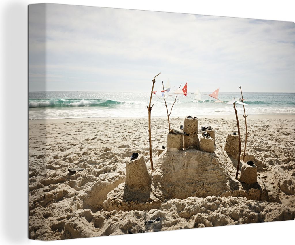 OneMillionCanvasses - Leinwandbilder - 140x90 cm, Sandburg mit Fahnen, Wandbilder Kunstdruck Wanddekoration - Foto auf Leinwand - Gemälde auf Ho...