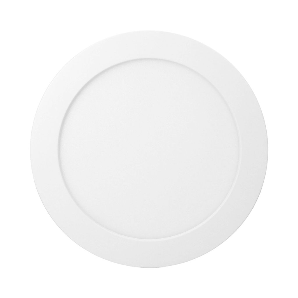 A white, circular LED ceiling light is shown from a top-down perspective against a white background.