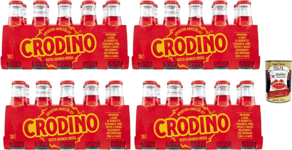 Crodino arancia rossa, Crodino rot orange 40x 100 ml Aperitif bitter, Italienischer nicht -alkoholischer Aperitif bereit zu trinken + Italian Gourm...