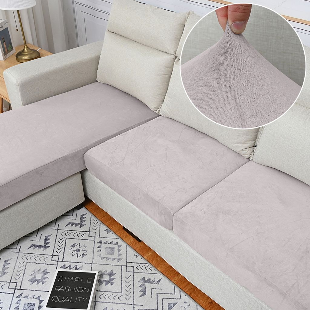 Sofa Sitzkissenbezug, Stretch Samt Sofabezug, Elastische Sofahusse Sofa Abdeckung, Sofa Sitzkissen Schonbezug (für 1 Sitzer, Hellgrau)