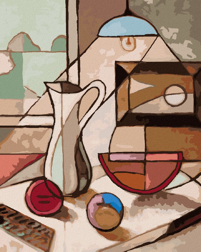 Zuty - Malen nach Zahlen - ABSTRAKTES STILLLEBEN MIT KRUG UND OBST, 40x50 cm, ohne Keilrahmen