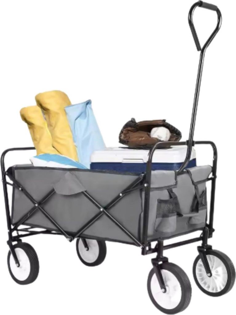 Bollerwagen – Grau – Faltbarer Strandwagen – Gartenwagen mit Schubstange – All-Terrain – 115kg Tragkraft