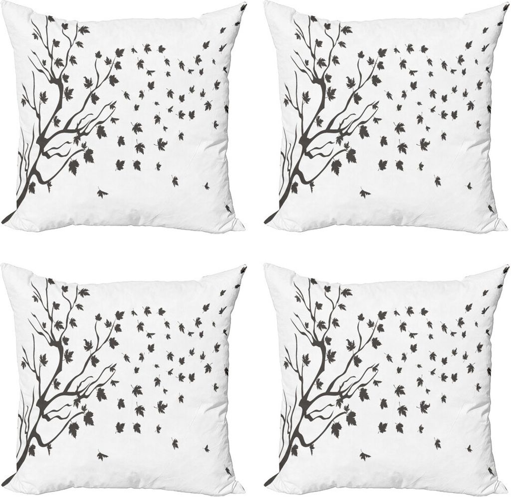 ABAKUHAUS Grau und Weiß Kissenbezug Set (4 Stück), Maple Silhouette, Moderner Doppelseitiger Digitaldruck, 50 cm x 50 cm, Charcoal Grau und Weiß