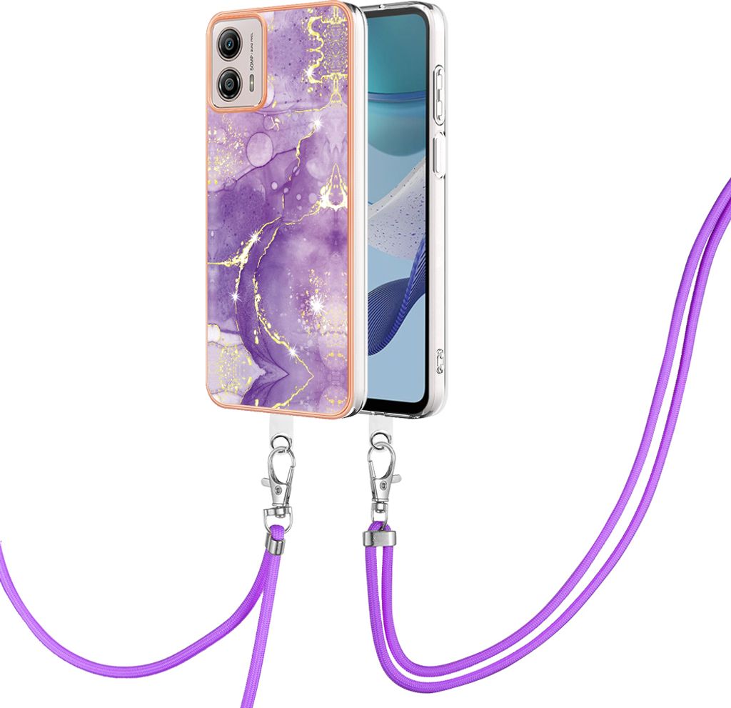 Handykette Hülle für Motorola Moto G53 Muster TPU Schutzhülle mit verstellbarem Tragegurt Violett