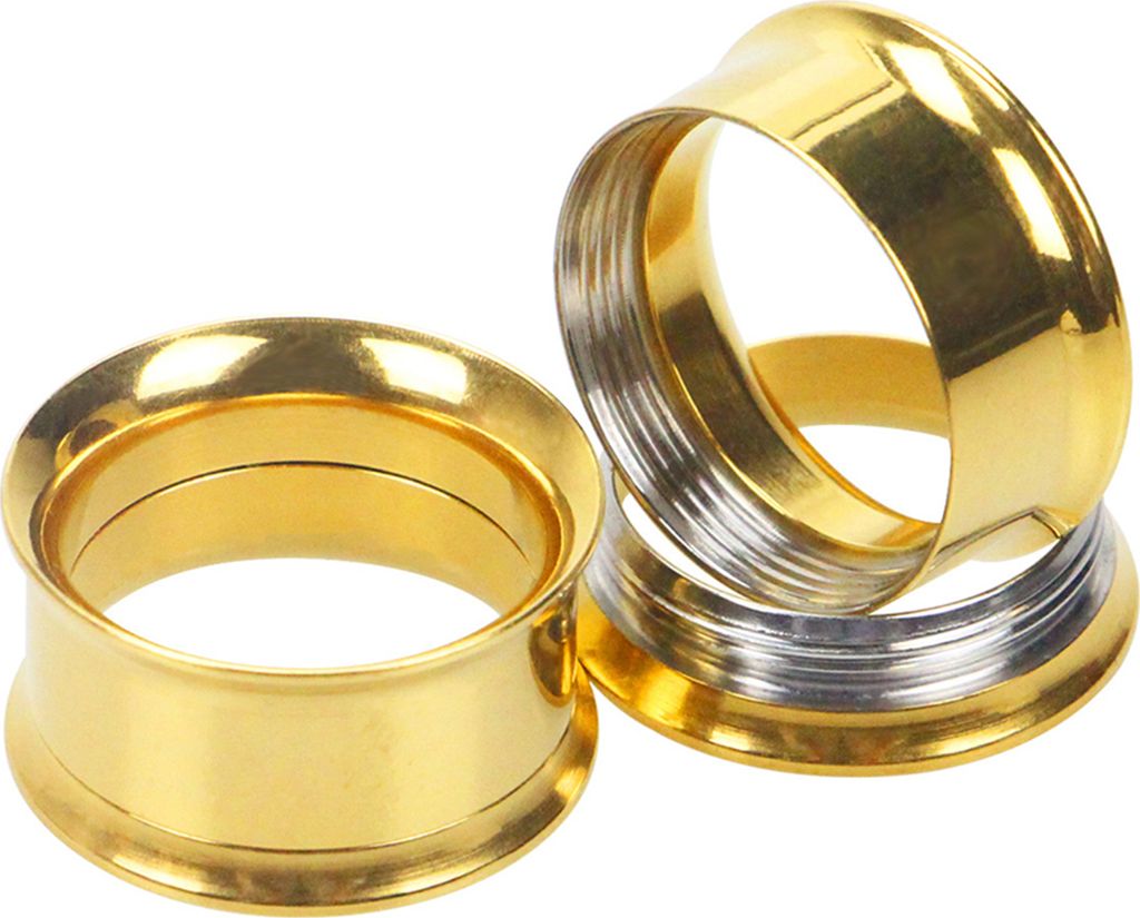 1 Stück Ohr-Expander, einfarbig, hautfreundlich, Edelstahl, doppelt ausgestellt, für Männer und Frauen-Golden,4mm