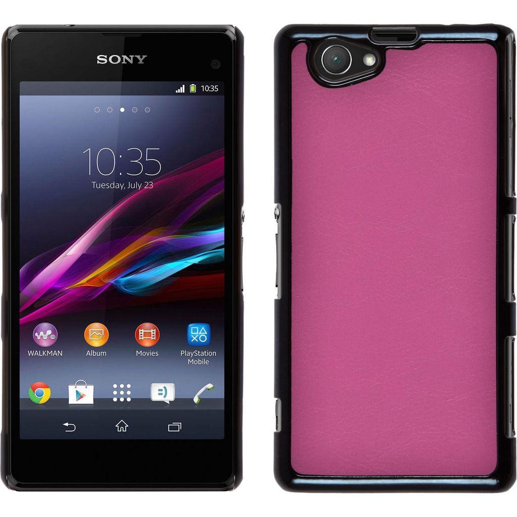 PhoneNatic Case kompatibel mit Sony Xperia Z1 Compact - Hülle pink Lederoptik Hard-case + 2 Schutzfolien