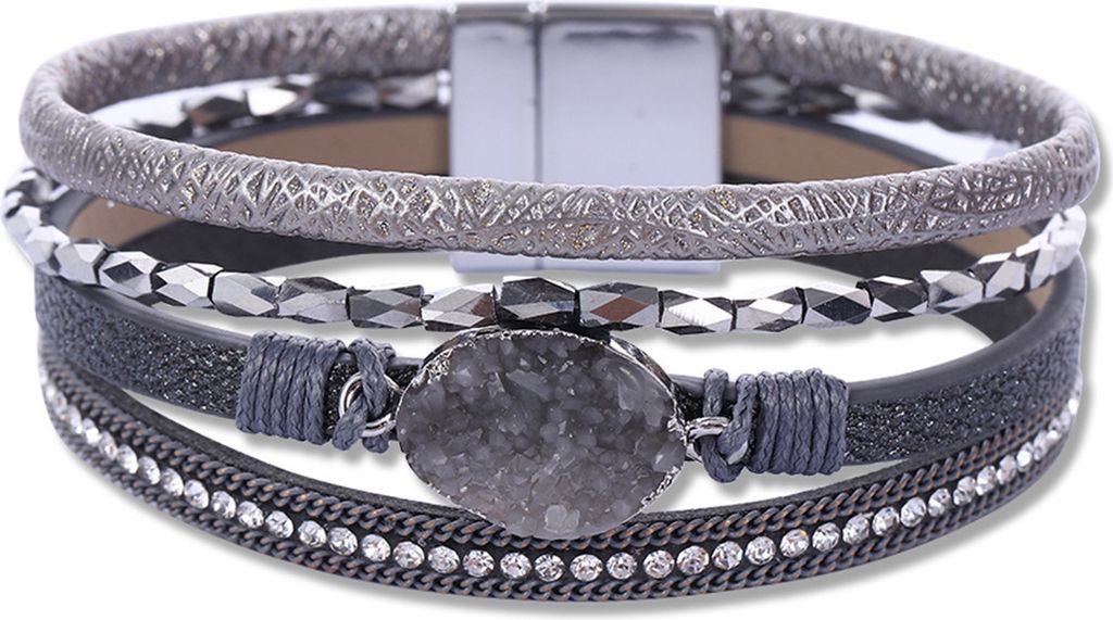 Frauen Manschette Armreif Vier Schichten Faux Kristall Strass Retro Kunstleder Magnetverschluss Mädchen Wickelarmband Modeschmuck Geschenk