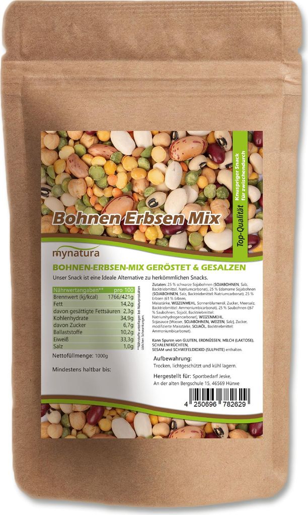 Gerösteter Bohnen-Erbsen-Mix – Knuspriger Hülsenfrüchte-Snack mit Sojabohnen, Edamame & Erbsen | Mynatura